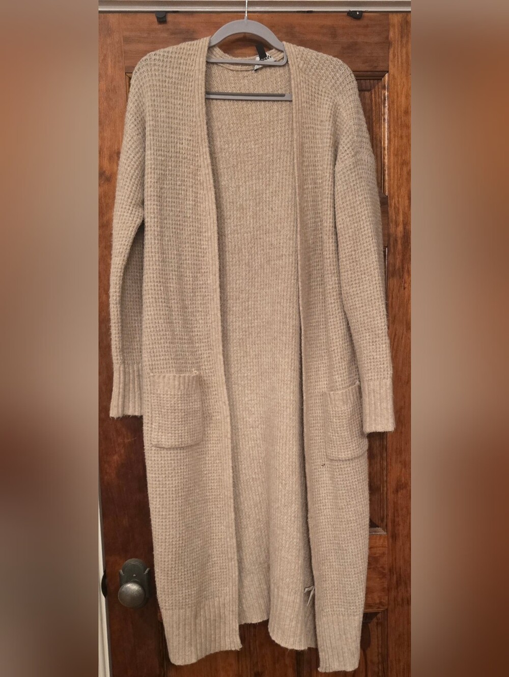 Express Beige Longline Open-Front Cardigan